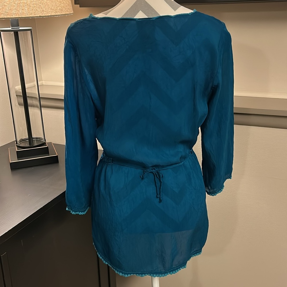 **Last Chance** JOHNNY WAS Teal Embroidered Blouse, Small - Picture 4 of 8